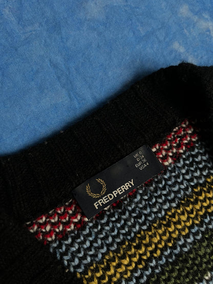 Kardigan Wełniany Patchwork Fred Perry XS | Piggy Boxer Vintage Shop