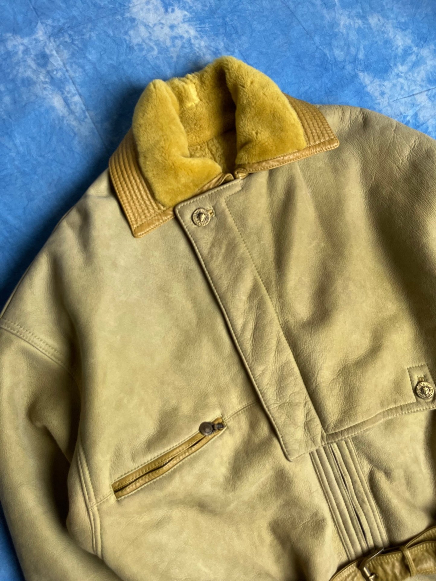 Kożuch z Owczej Skóry Gianni Versace Wybiegowy 80s XL | Piggy Boxer Vintage Shop