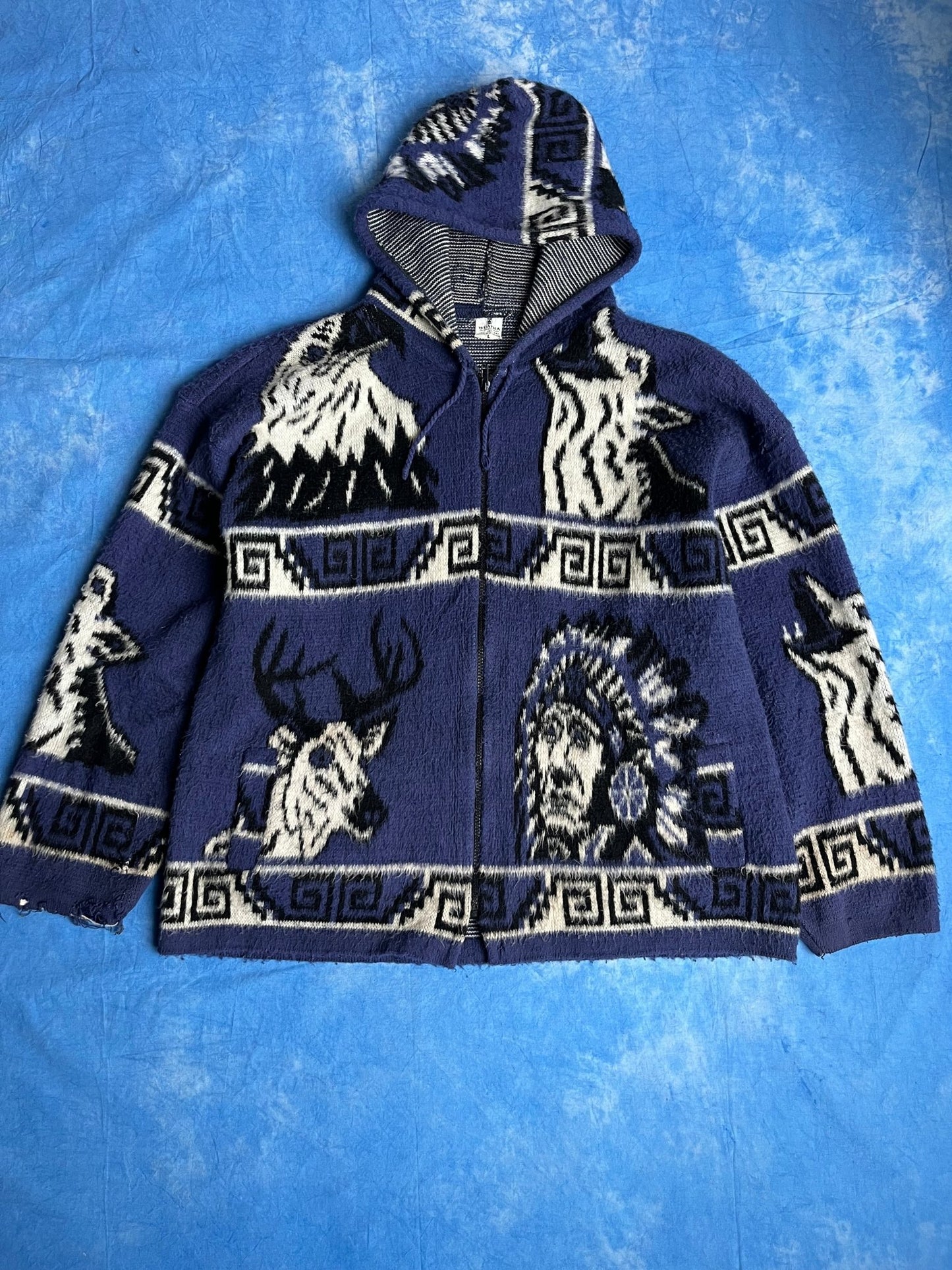 Kurtka Wełniana Alpaka Wuayra Ekwador Navajo Aztec 90s L | Piggy Boxer Vintage Shop