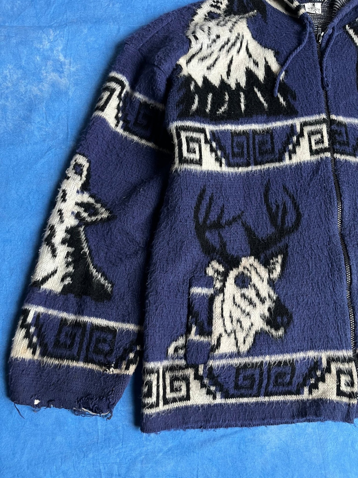 Kurtka Wełniana Alpaka Wuayra Ekwador Navajo Aztec 90s L | Piggy Boxer Vintage Shop