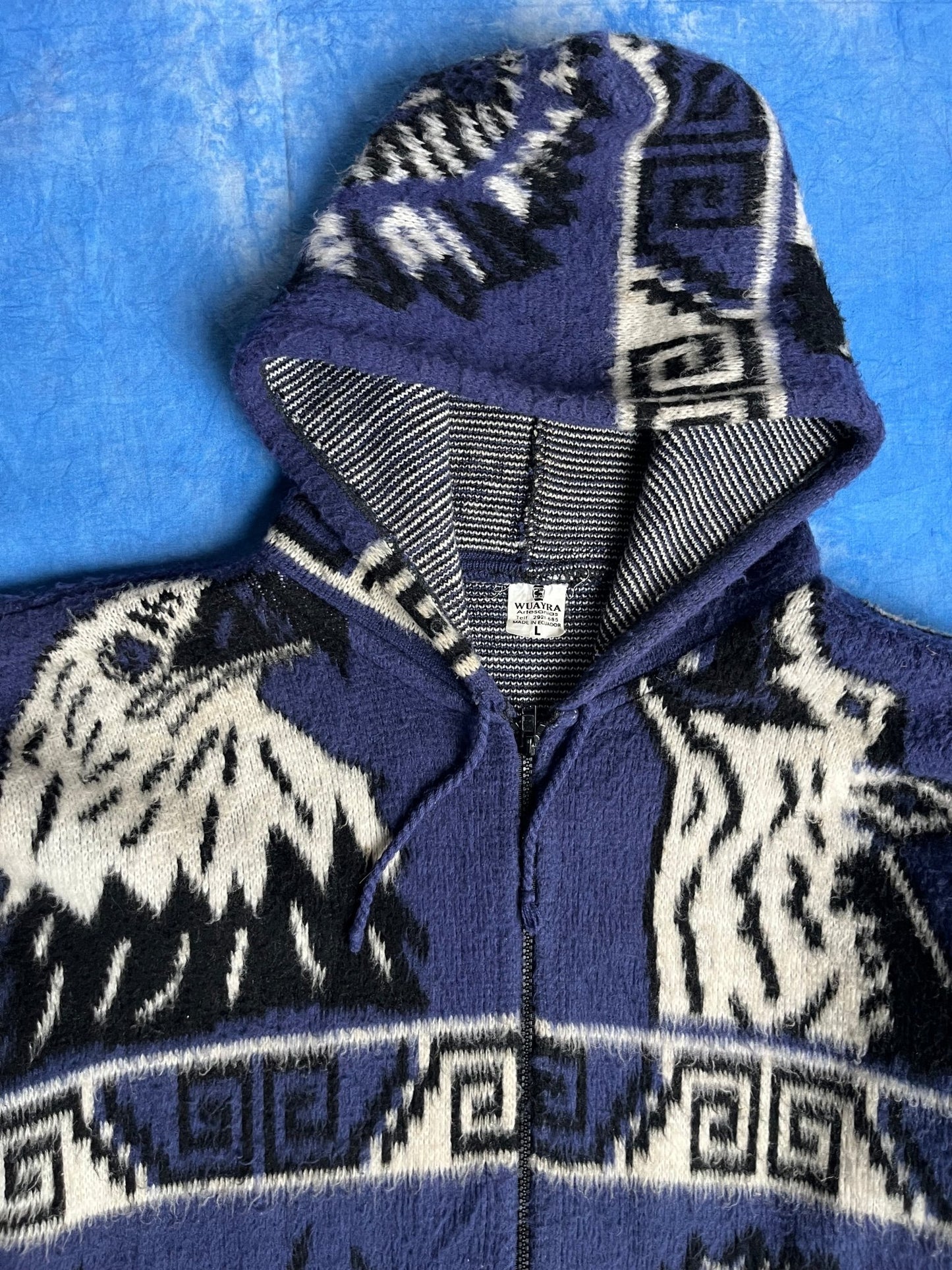 Kurtka Wełniana Alpaka Wuayra Ekwador Navajo Aztec 90s L | Piggy Boxer Vintage Shop