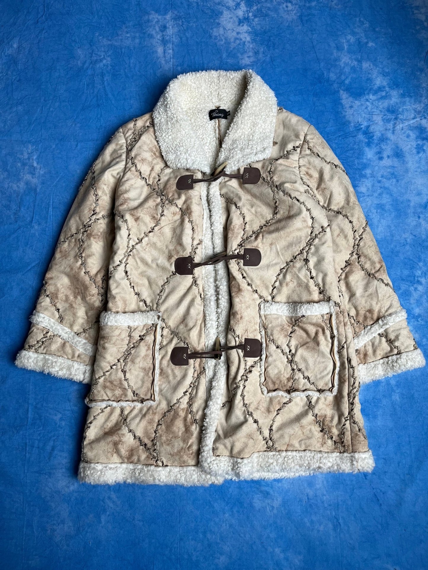 Płaszcz Kożuch Patchwork 00s S - M | Piggy Boxer Vintage Shop