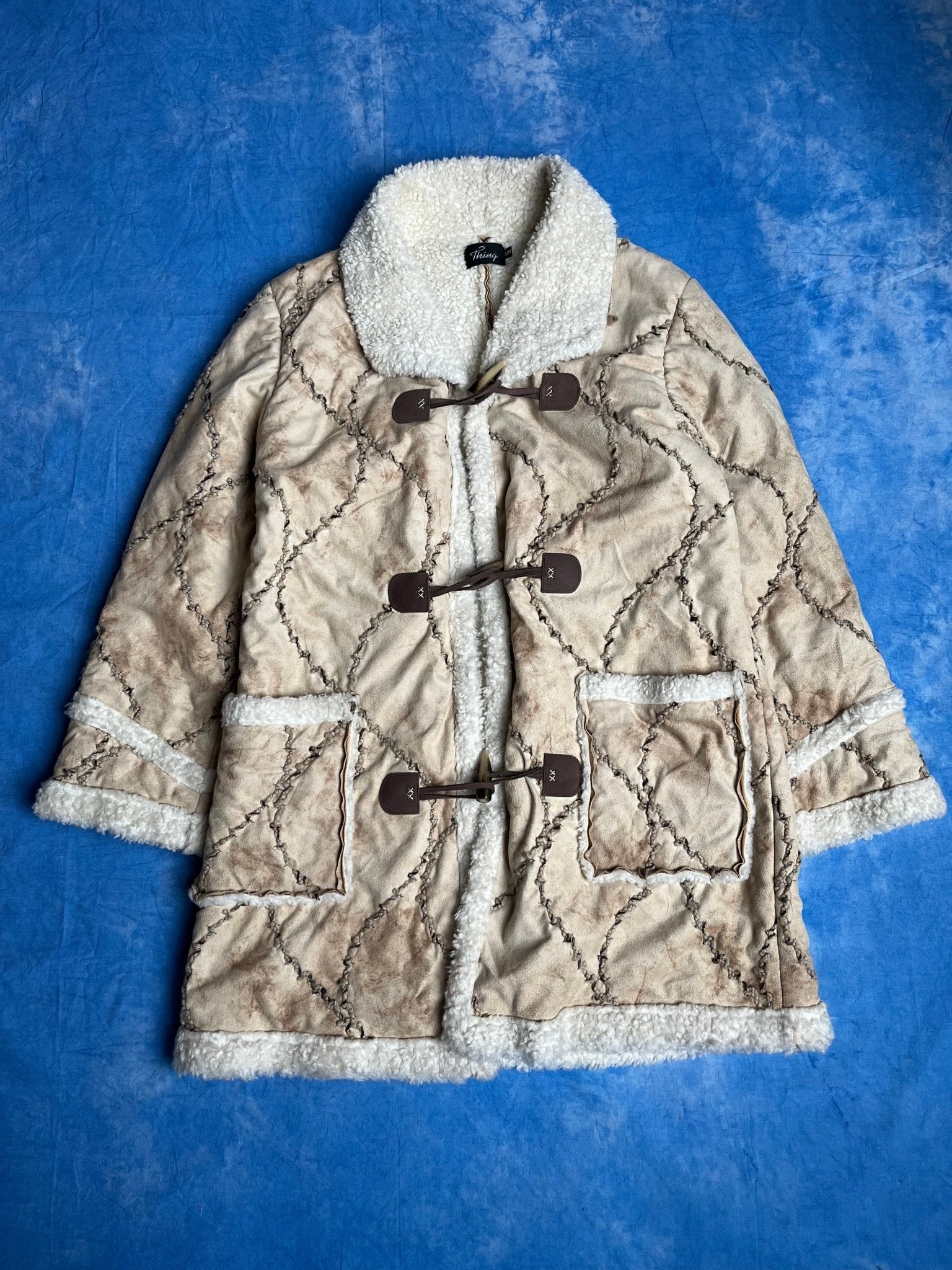 Płaszcz Kożuch Patchwork 00s S - M | Piggy Boxer Vintage Shop