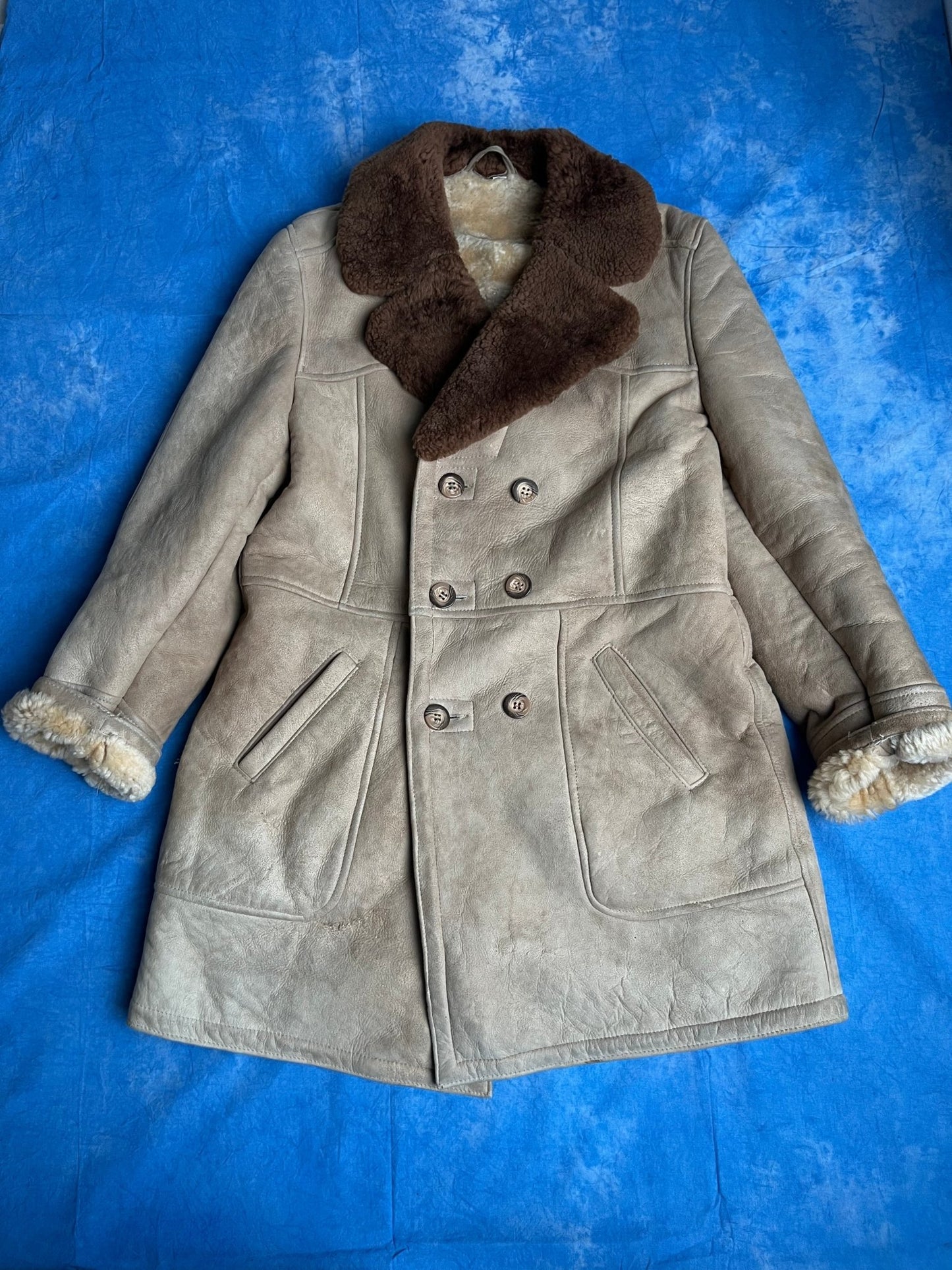 Płaszcz Kożuch Skórzany 80s L | Piggy Boxer Vintage Shop