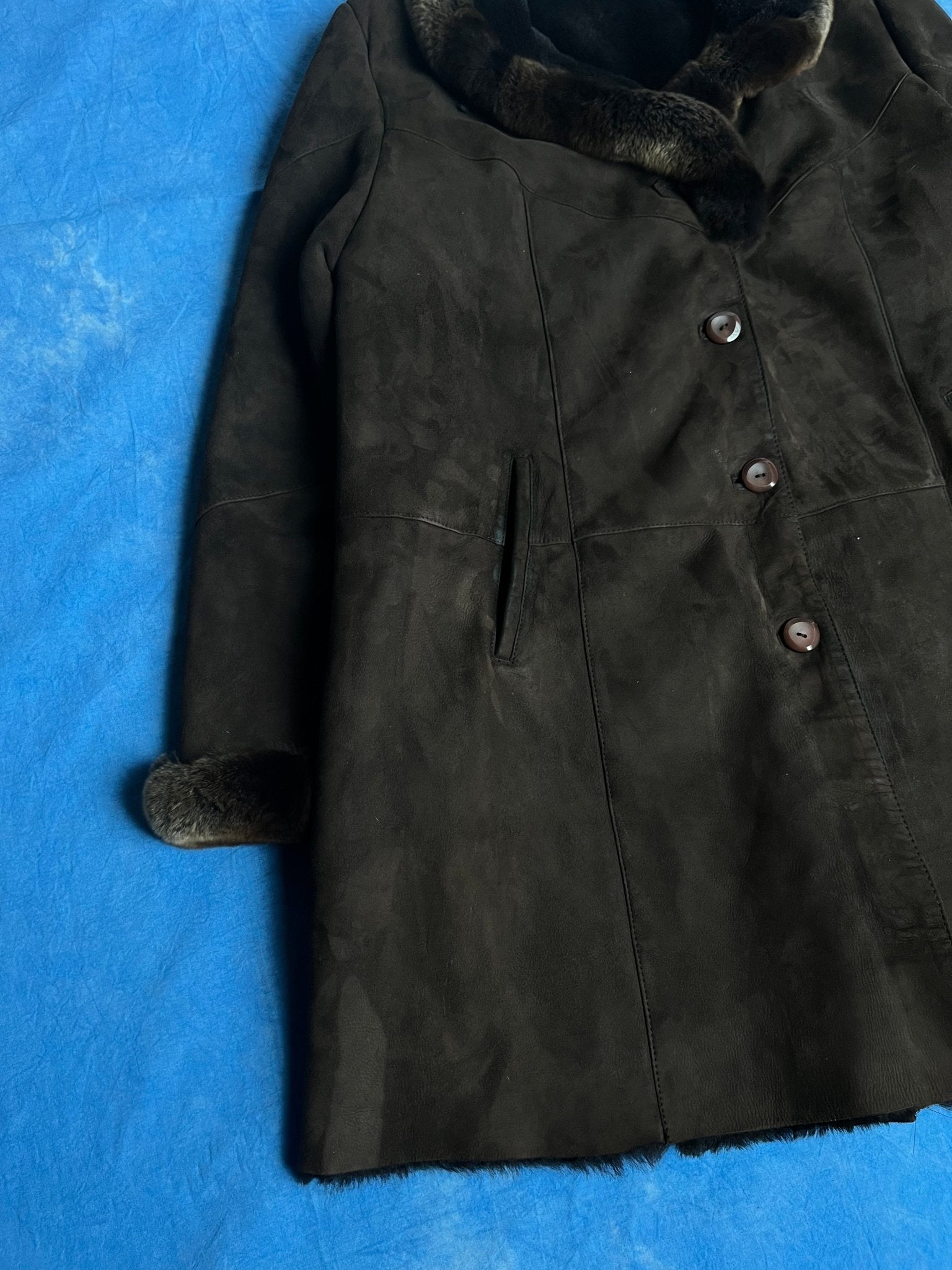 Płaszcz Skórzany Kożuch z Owczej Skóry 90s Oversized | Piggy Boxer Vintage Shop