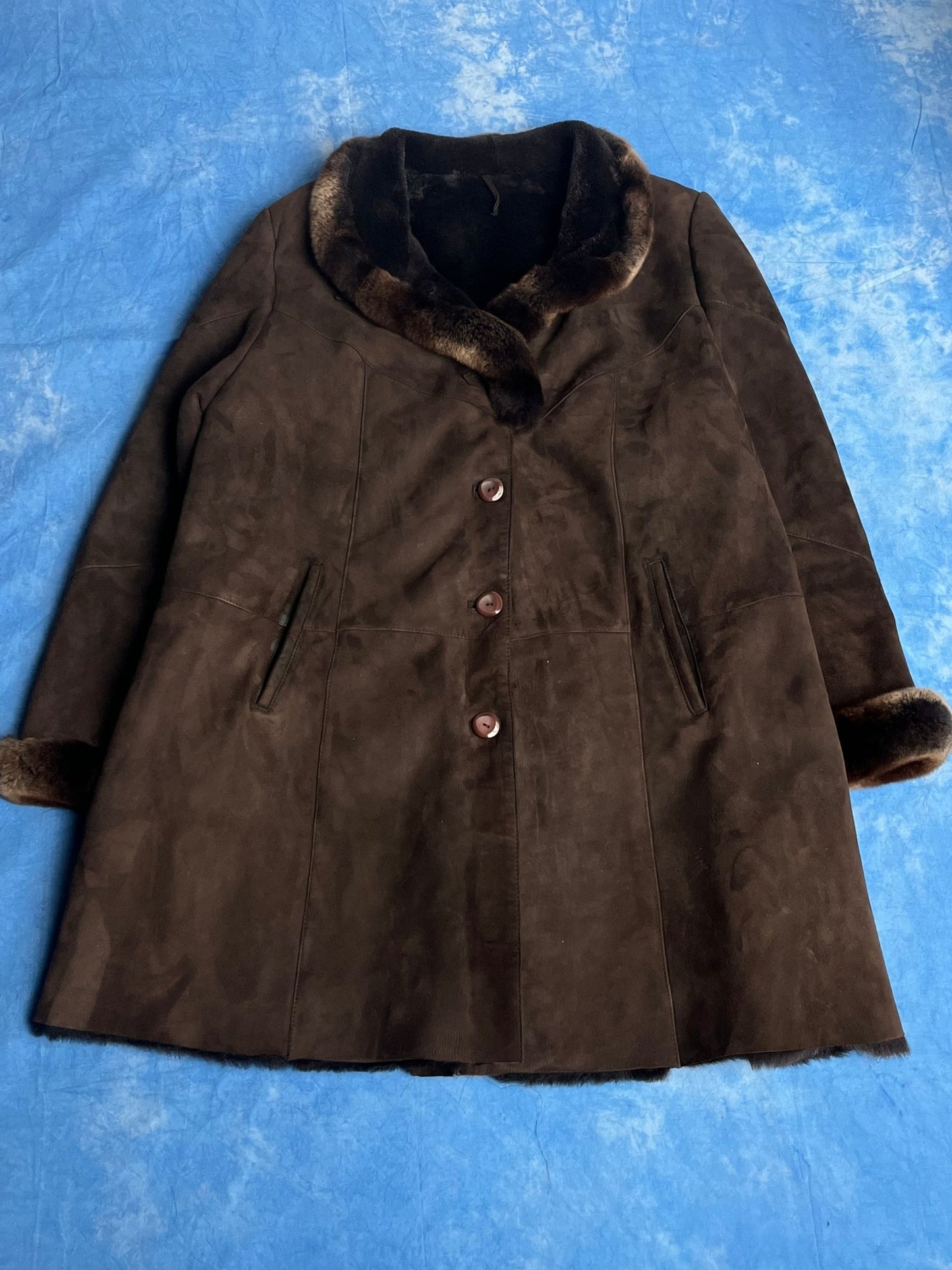 Płaszcz Skórzany Kożuch z Owczej Skóry 90s Oversized | Piggy Boxer Vintage Shop