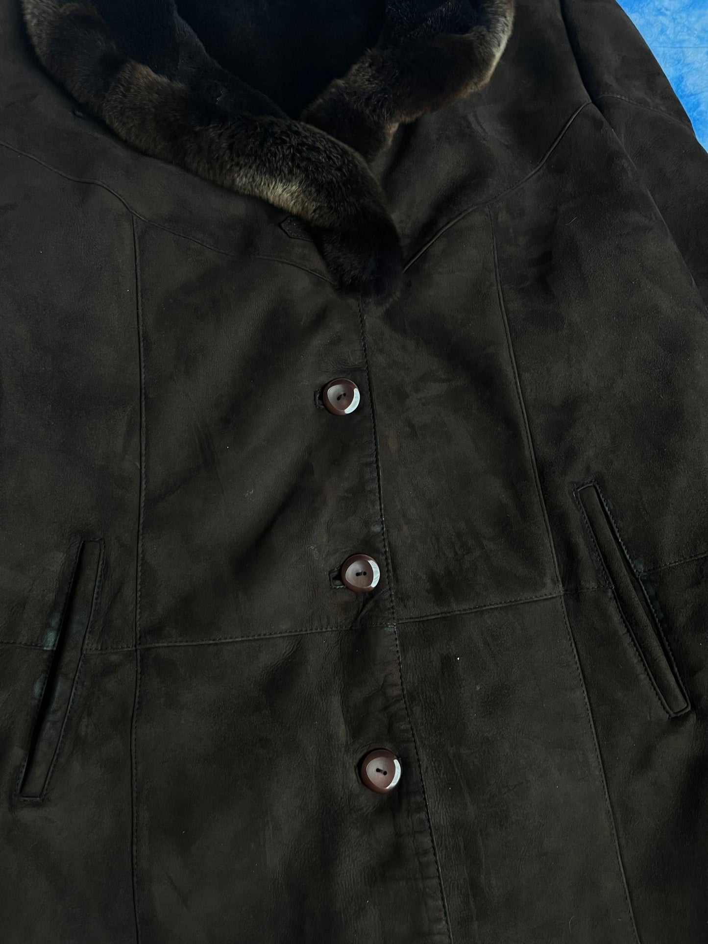 Płaszcz Skórzany Kożuch z Owczej Skóry 90s Oversized | Piggy Boxer Vintage Shop