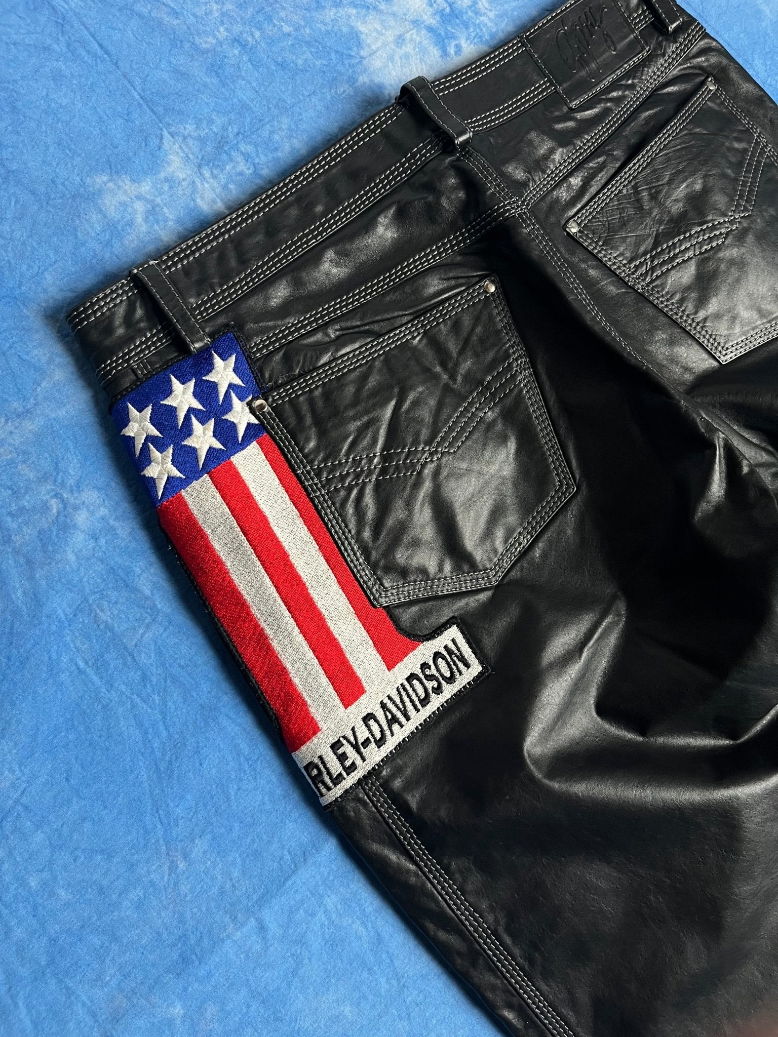 Spodnie Dzwony Skórzane Gypsy Harley Davidson USA 90s W32 | Piggy Boxer Vintage Shop