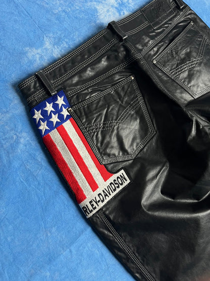 Spodnie Dzwony Skórzane Gypsy Harley Davidson USA 90s W32 | Piggy Boxer Vintage Shop