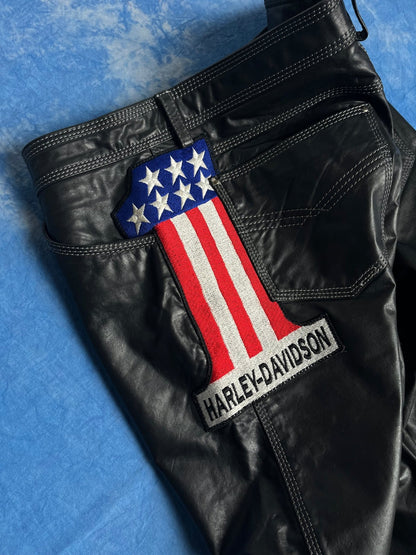 Spodnie Dzwony Skórzane Gypsy Harley Davidson USA 90s W32 | Piggy Boxer Vintage Shop