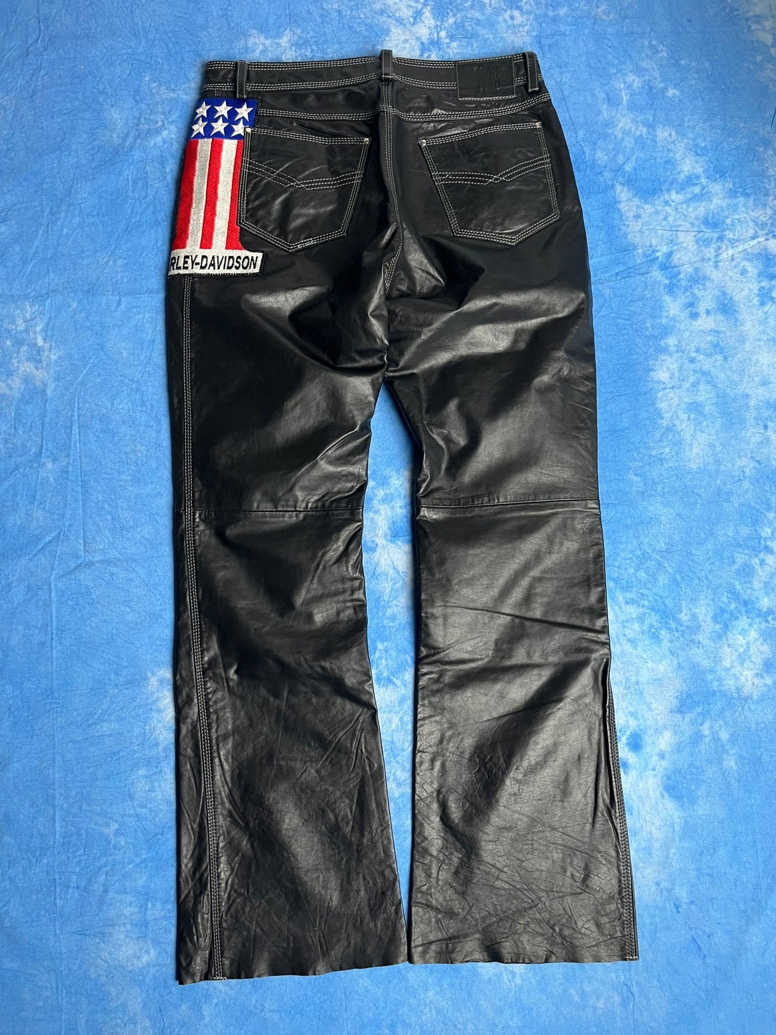 Spodnie Dzwony Skórzane Gypsy Harley Davidson USA 90s W32 | Piggy Boxer Vintage Shop