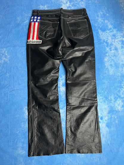Spodnie Dzwony Skórzane Gypsy Harley Davidson USA 90s W32 | Piggy Boxer Vintage Shop
