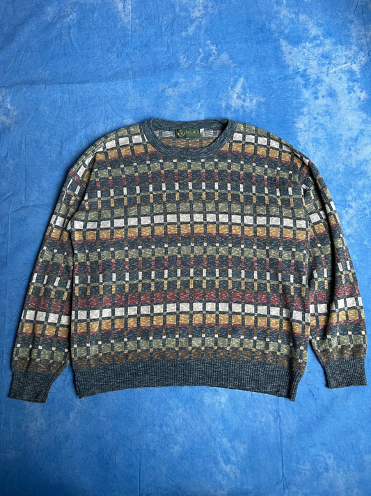 Sweter Kolorowy we Wzory Belika 90s XL | Piggy Boxer Vintage Shop