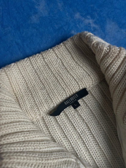 Sweter Rozpinany Wełniany ze Sztucznym Futrem 00s L | Piggy Boxer Vintage Shop