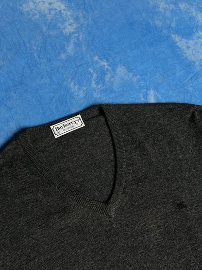 Sweter V - Neck Owcza Wełna Angora Burberrys 90s XL | Piggy Boxer Vintage Shop