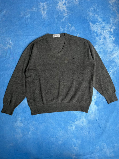 Sweter V - Neck Owcza Wełna Angora Burberrys 90s XL | Piggy Boxer Vintage Shop