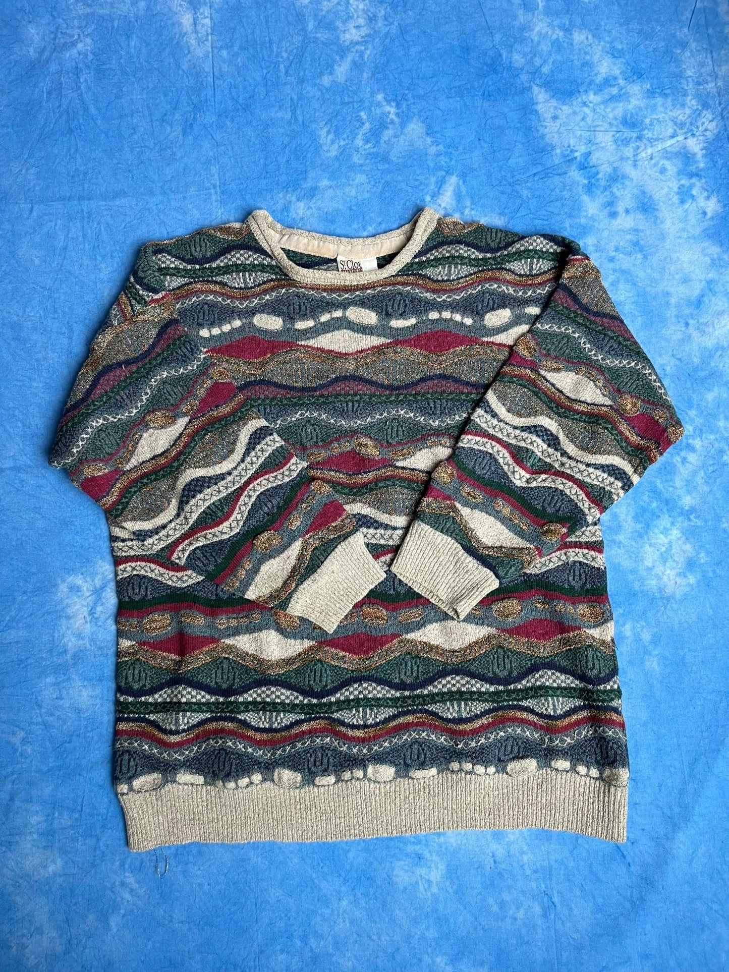 Sweter Warkoczowy Kolorowy 90s XL | Piggy Boxer Vintage Shop