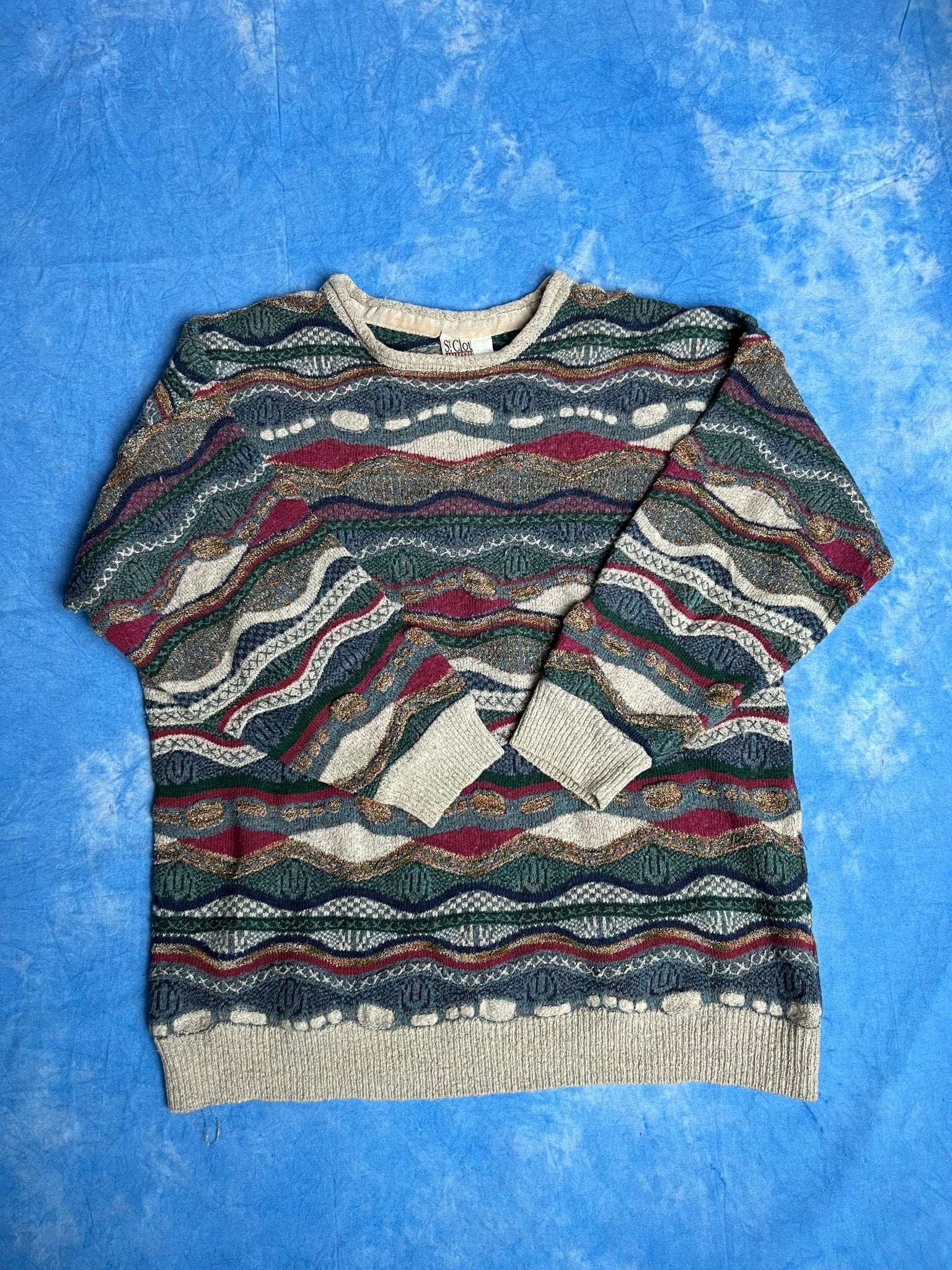 Sweter Warkoczowy Kolorowy 90s XL | Piggy Boxer Vintage Shop