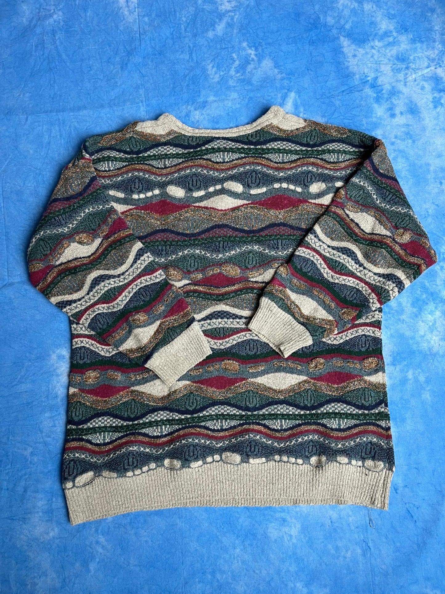 Sweter Warkoczowy Kolorowy 90s XL | Piggy Boxer Vintage Shop