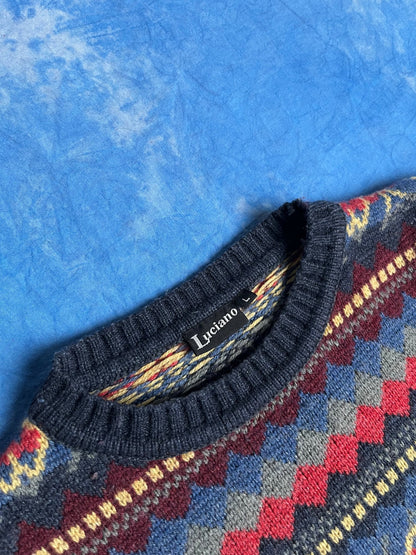 Sweterek Kolorowy Blend Wełniany 90s L | Piggy Boxer Vintage Shop