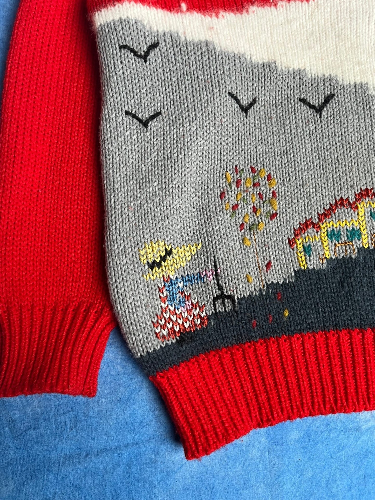 Sweterek Wełniany z Motywem Wsi 90s L | Piggy Boxer Vintage Shop