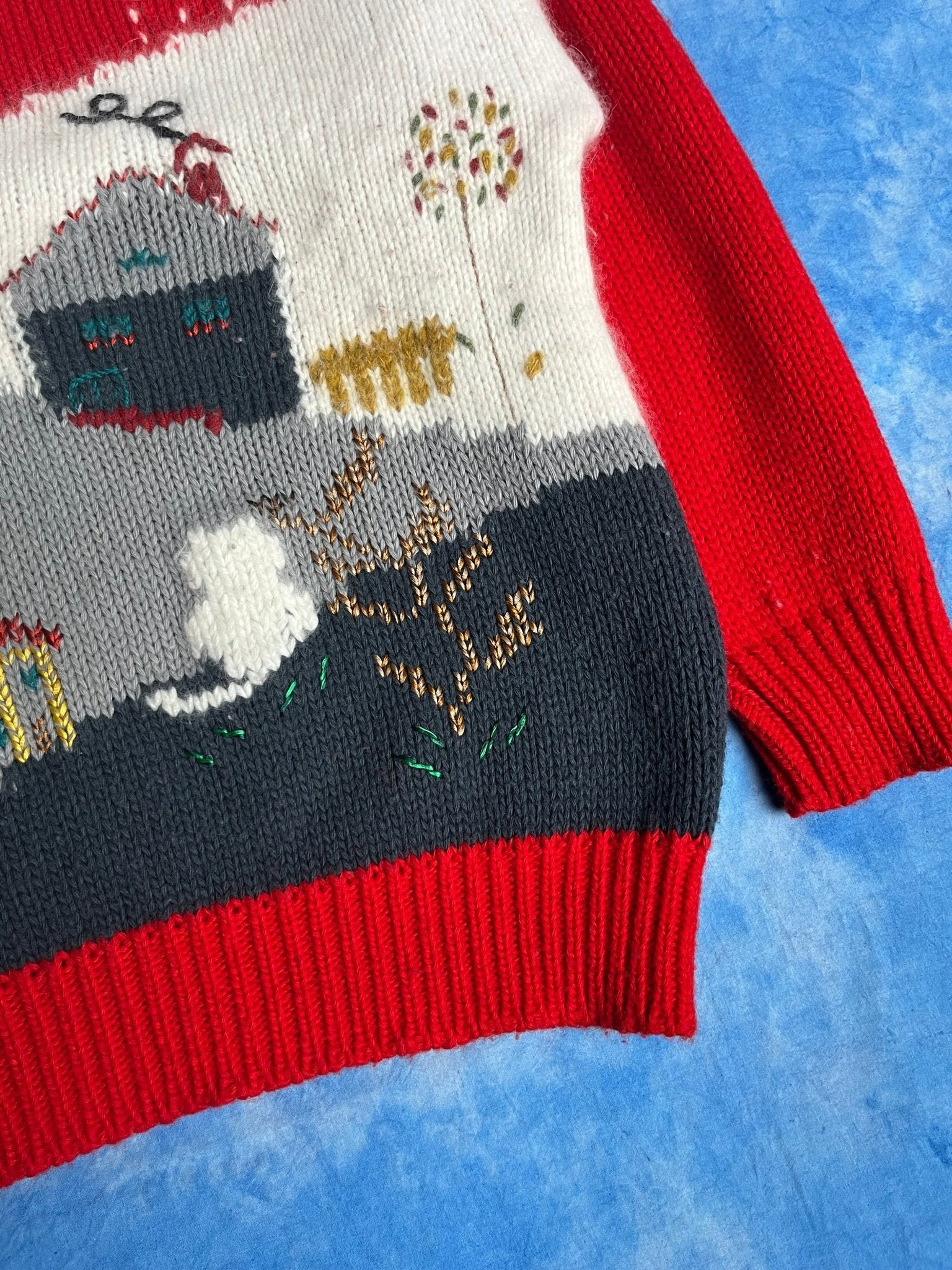 Sweterek Wełniany z Motywem Wsi 90s L | Piggy Boxer Vintage Shop